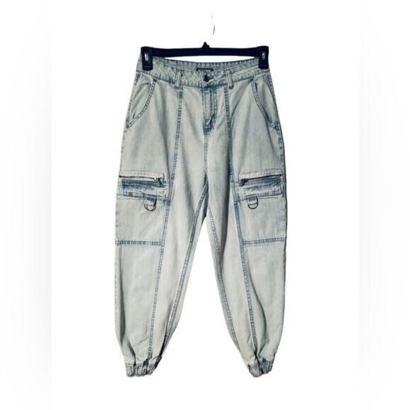 Hot Topic Indigo Denim Side Chain Jogger Jeans Size 5 Acid Wash Hip Hop … - Picture 2 of 9